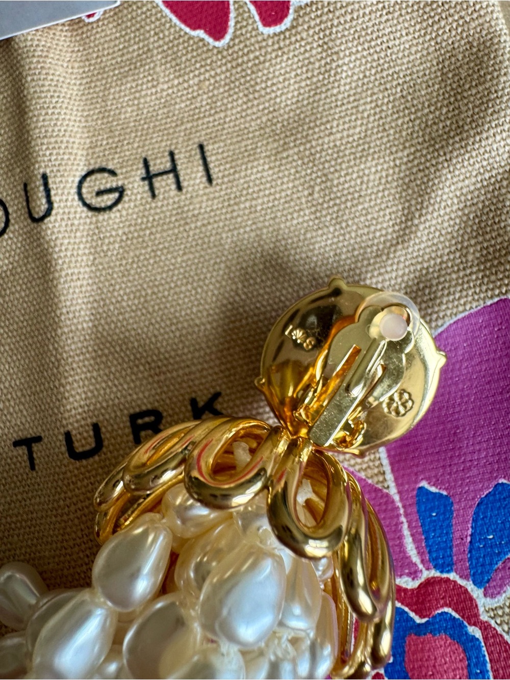 Lele Sadoughi Purple Gold Pearl Cluster Drop Earrings - Picture 3 of 5